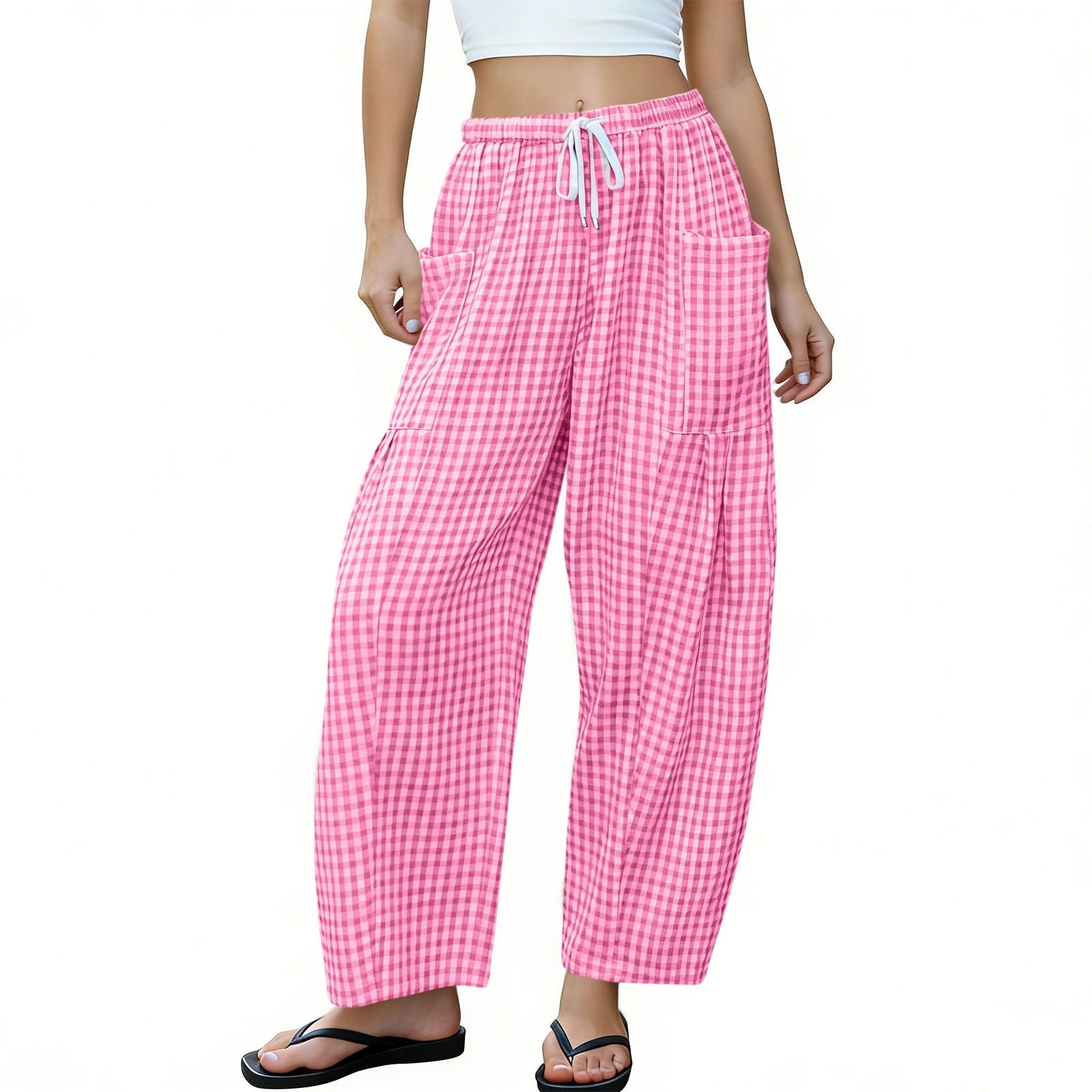 High-waisted Loose-fit Draping Figure-flattering Casual Floor-length Pants