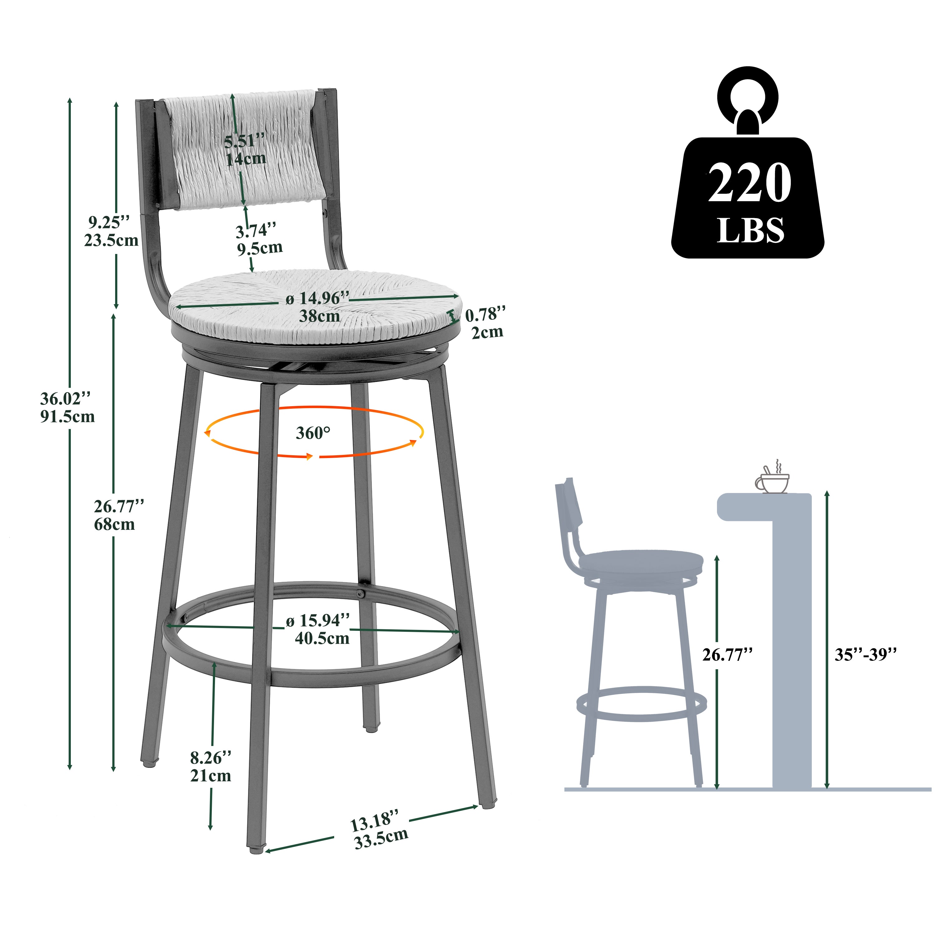 Honey Swivel Bar Stools Paper Rope Handwoven Barstools With Back Set Of 2 Rustic Round Counter Chairs For Dining Room, Kitchen Island  Honey