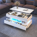 100x50x45cm Height Adjustable Coffee Table With LED & Storage Space, High Gloss Living Room Table, Coffee Table, Side Table, Lift-Top Coffee Table Up To 58.5cm, 50kg Load Capacity