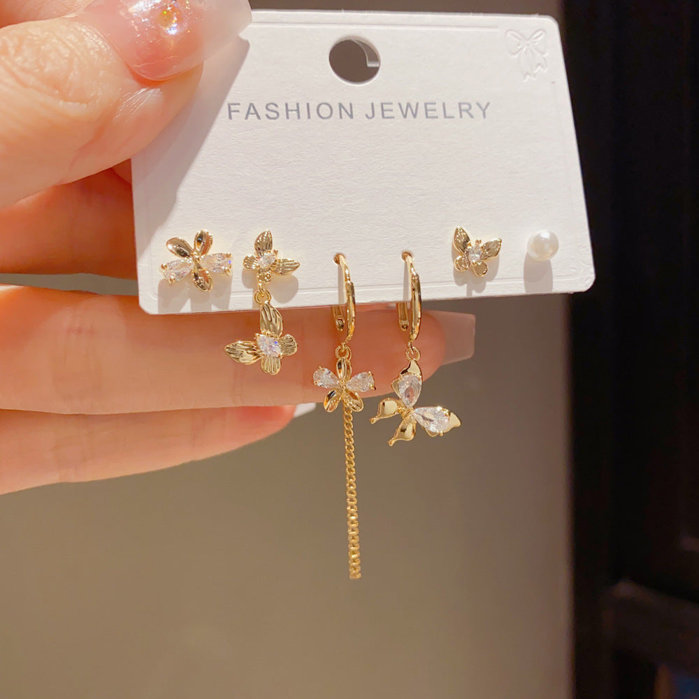 Personalized Metal Zircon Butterfly Petal Earring Set