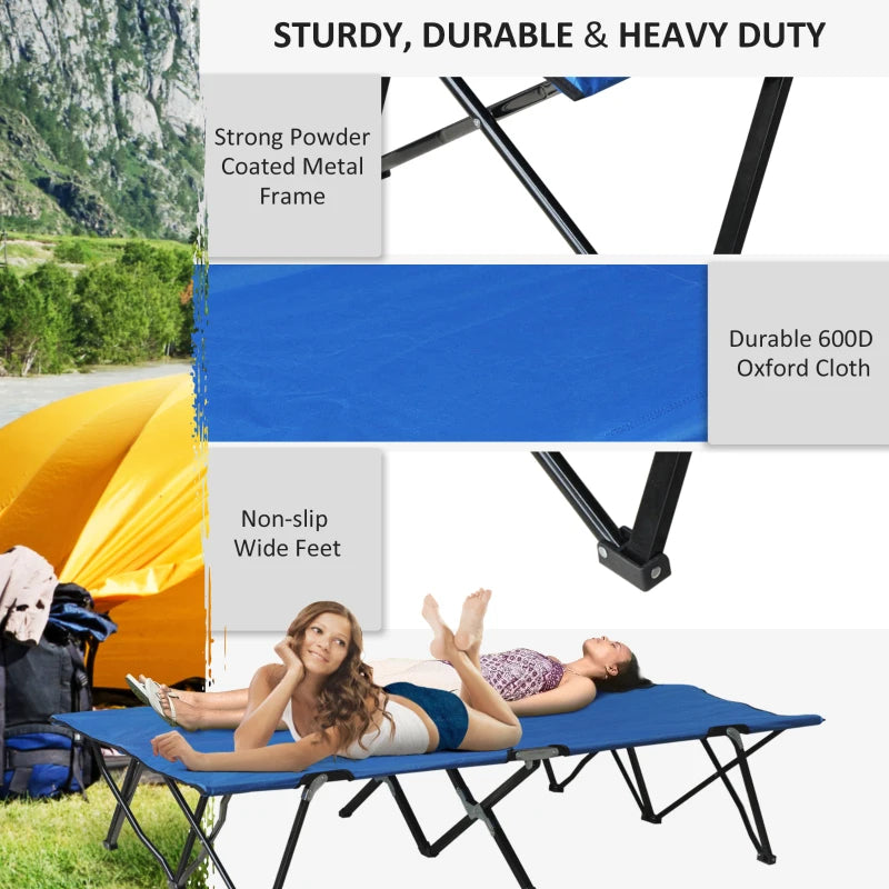 2 Person Folding Camping Cot For Adults, 50Extra Wide Outdoor Portable Sleeping Cot With Carry Bag, Elevated Camping Bed, Beach Hiking, Blue