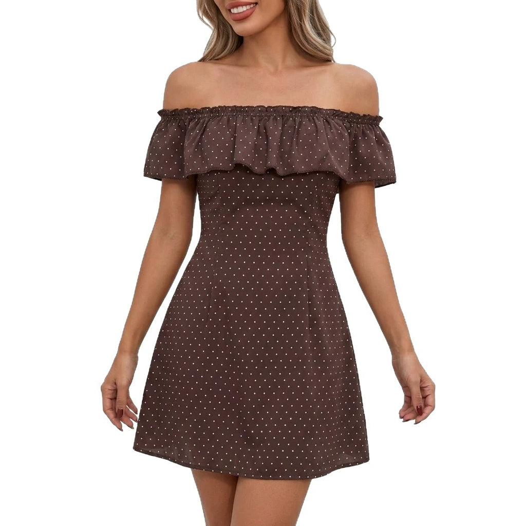 Womens Polka-dot Off-shoulder Dress