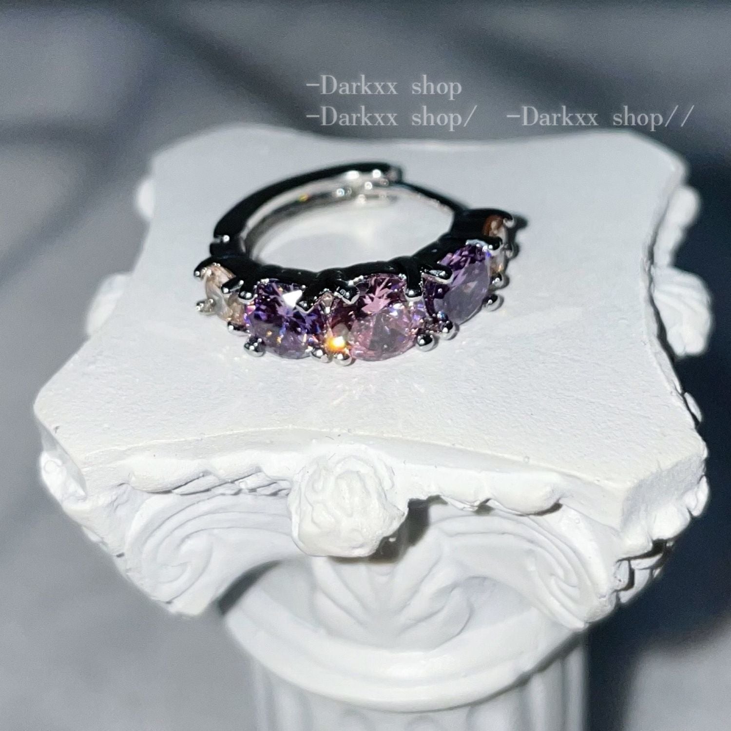 Heavy Craft Full Purple Rhinestone Angel Combo Stud & Huggie Earrings, Super Sparkly Edgy Hot Girl Style Ear Jewelry