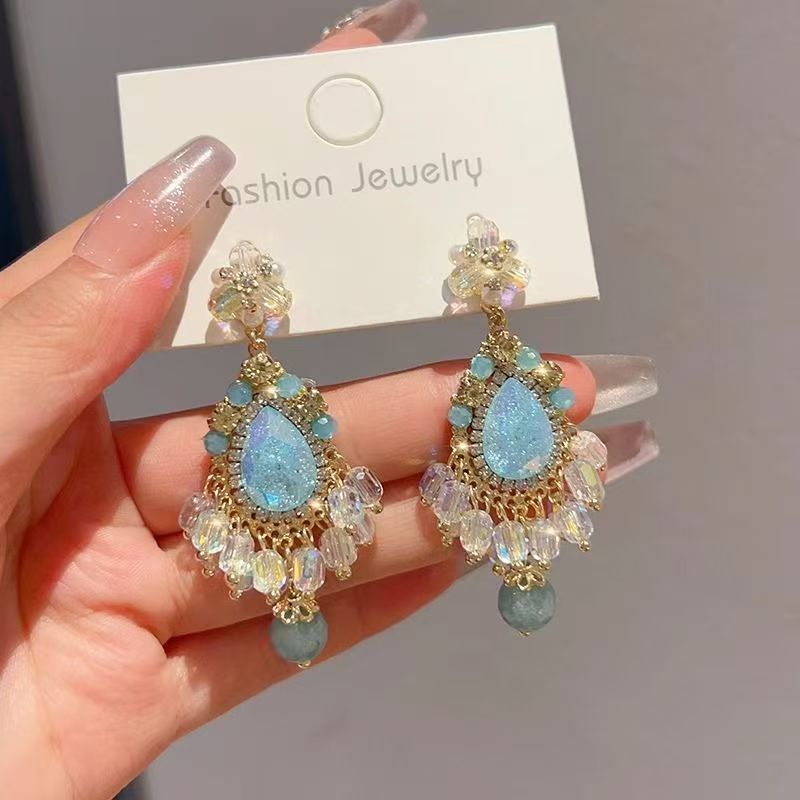 Light Luxury Beaded Tassel Long Dangle Earrings For Women, High-End Slimming Niche Fashion Drop Jewelry, New Style For Vacation
