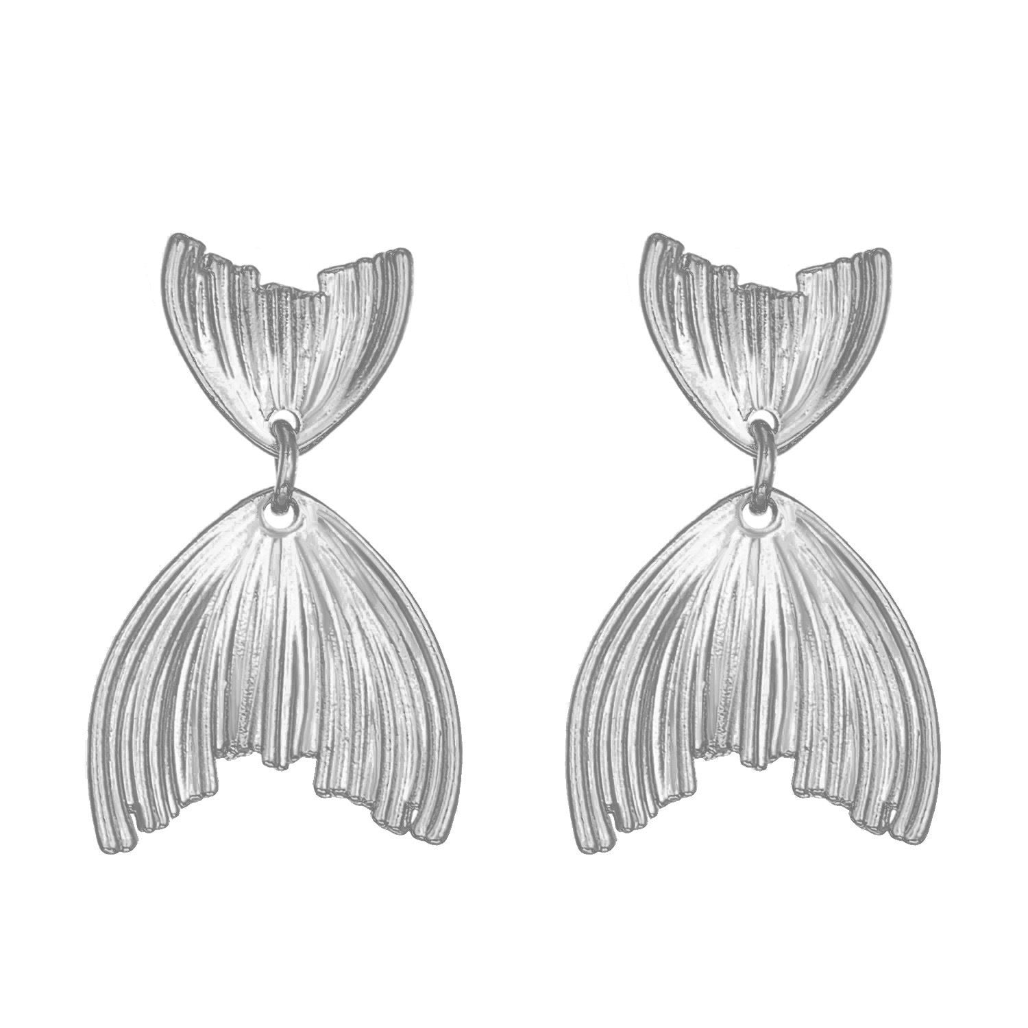 Vintage Geometric Floral Petal Dangle Earrings, Modern Smooth Shiny Metal Folding Craft Fashion Statement Women Ear Jewelry