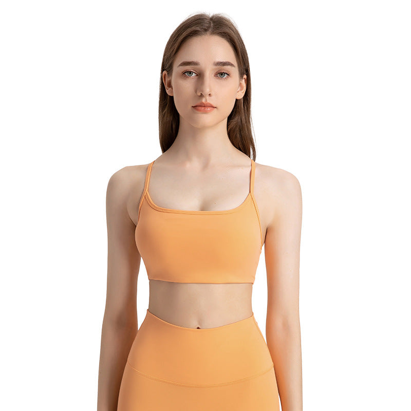 Summer Outdoor Wear Crisscross Back-enhancing Sports Bare-feel Bra With Thin Straps