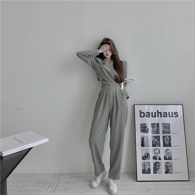 Niche Short Waist Halter Short Suit Long Sleeve Top