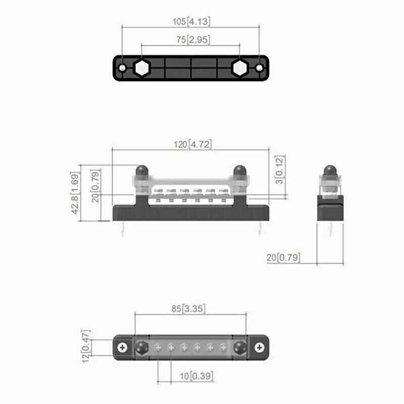 12V Distribution Bus Bar Auto Boat Marine Power 6 Way Terminal Block Bus Bar
