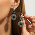 Trendy Vintage Carved Pattern  Gemstone Earrings, Light Luxury Acrylic Floral Plate Retro Daily Wear Studs