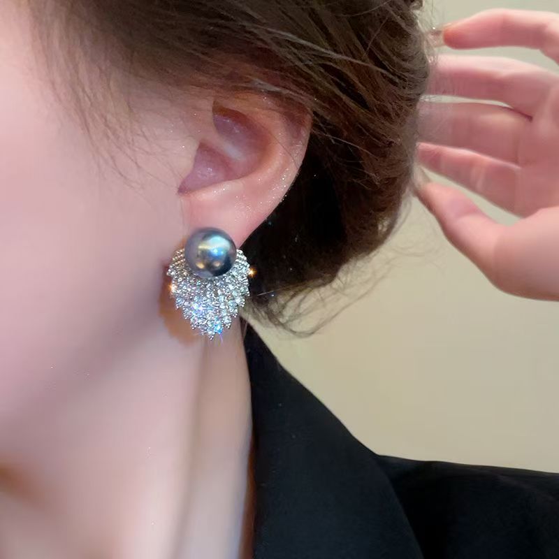 New Super Sparkling Full Rhinestone Pearl Earrings, Light Luxury High-End Bestseller Studs, Elegant Fashion Commuter All-Match Women Ear Jewelry
