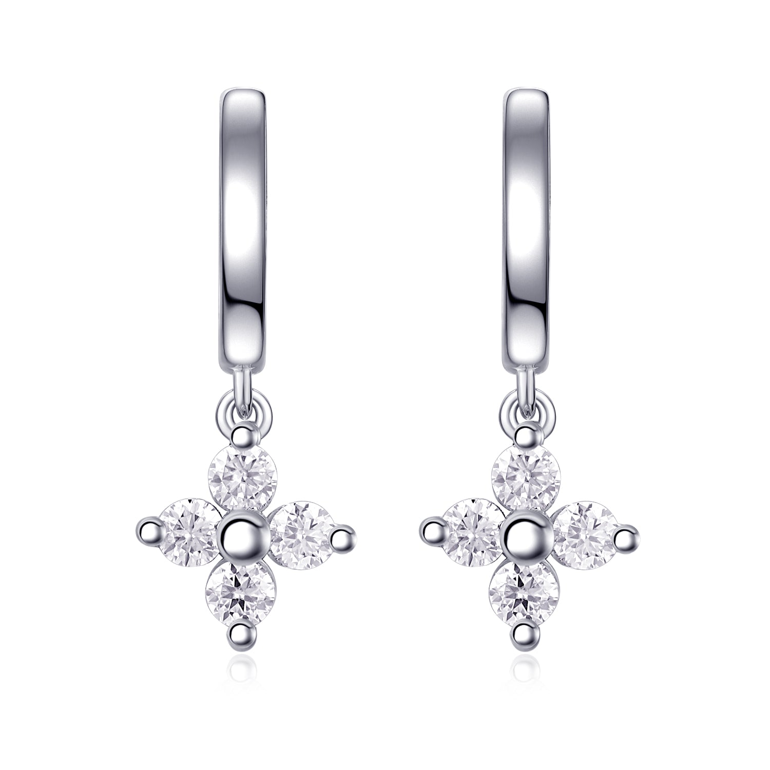 S925 Sterling Silver Clover Drop Earrings, D-VVS1 Moissanite Huggie Dangle, Platinum Plated 3.8g Women's Jewelry Gift Box