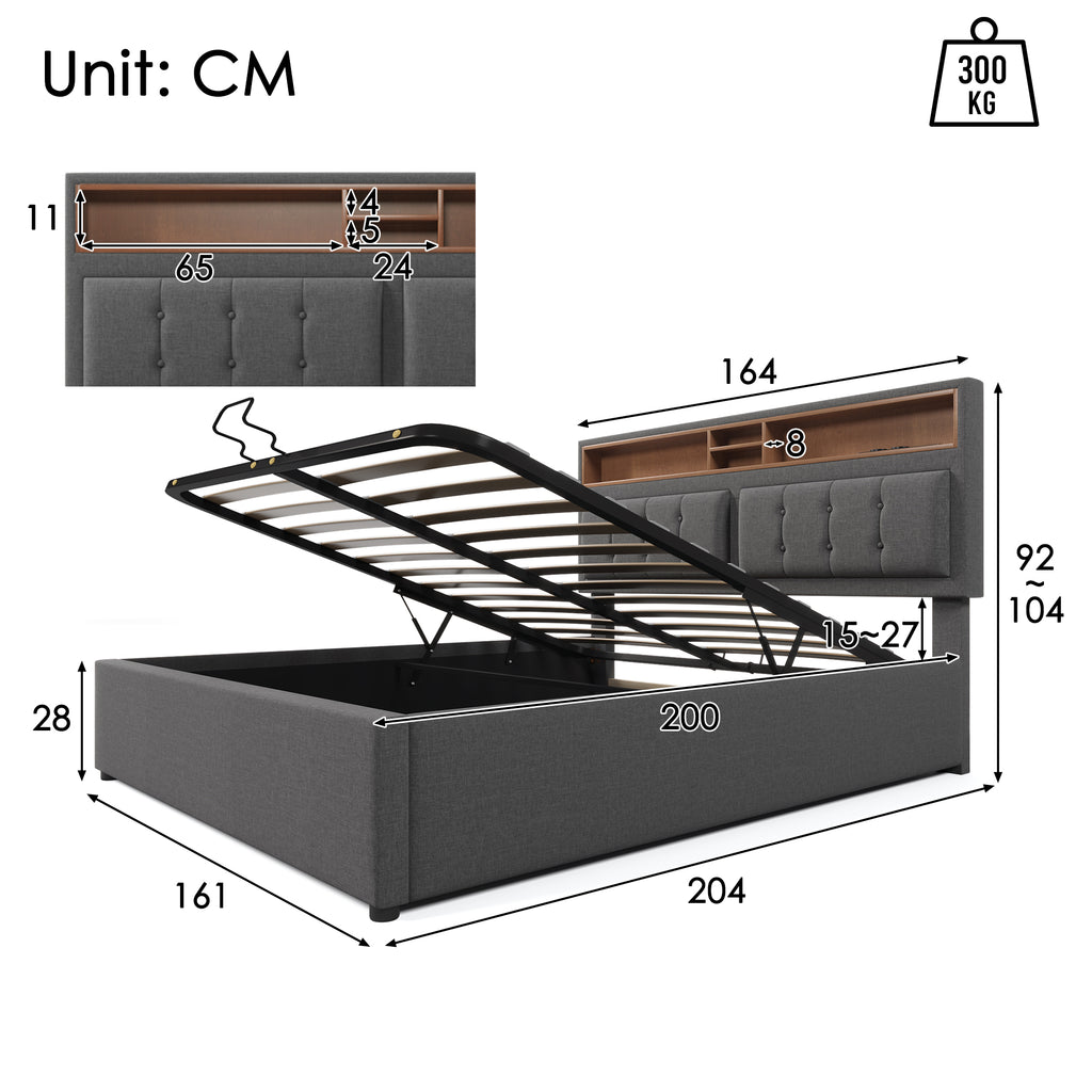 Sofa Bed With USB C Charging Socket, Storage Bed Frame Made Of Linen Material, Youth Bed 160X200 Without Mattress.
