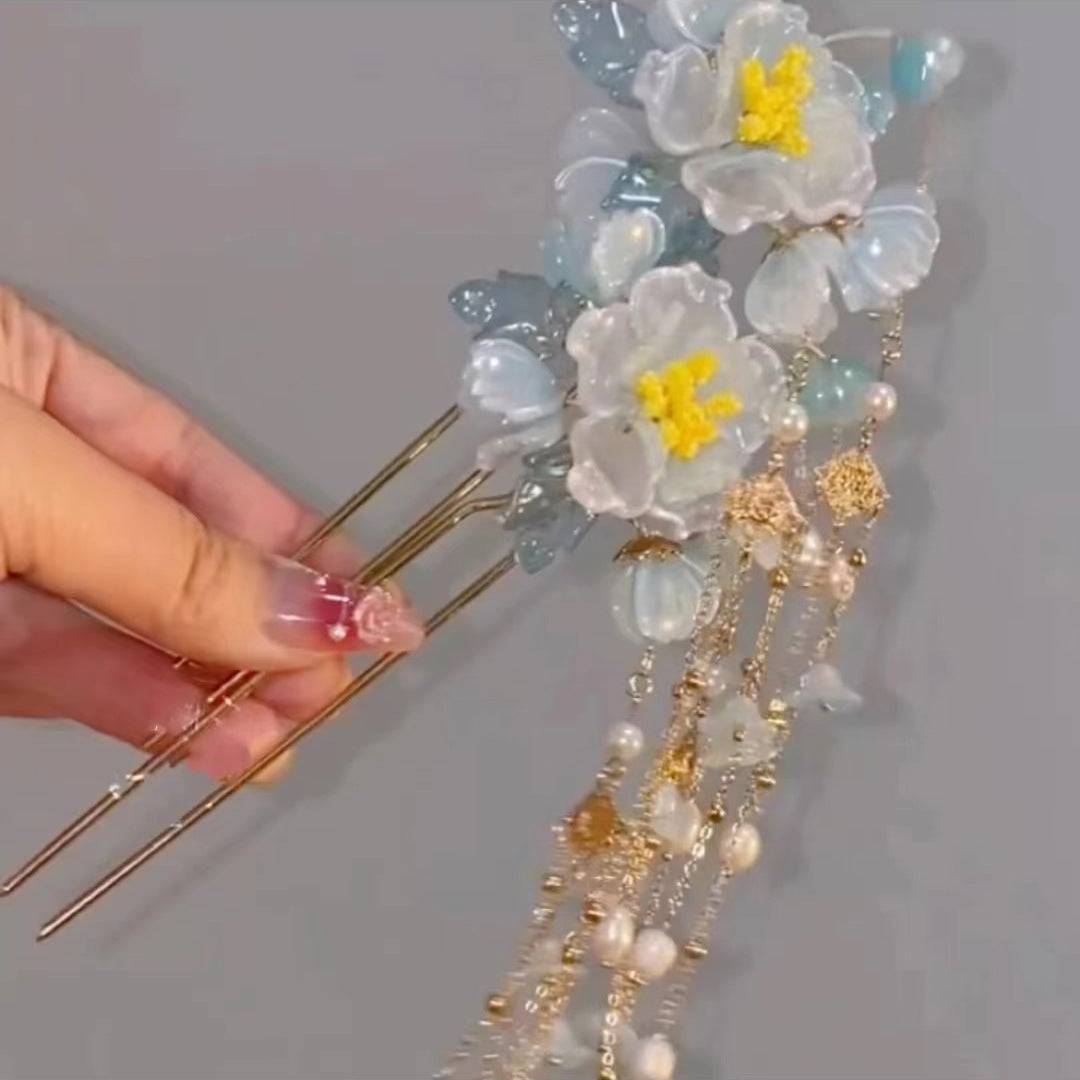 U-shaped Hairpin With Glazed Peony Design For Updo Hairstyles
