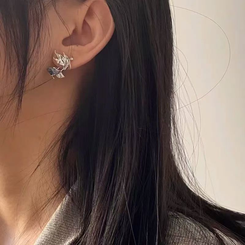 Mosquito Coil Pad Clip On Earrings, Cold Tone Gradient Blue Goldfish Studs, Niche Unique Love And Deepspace Qi Yu Peripheral Cosplay Ear Jewelry For Women
