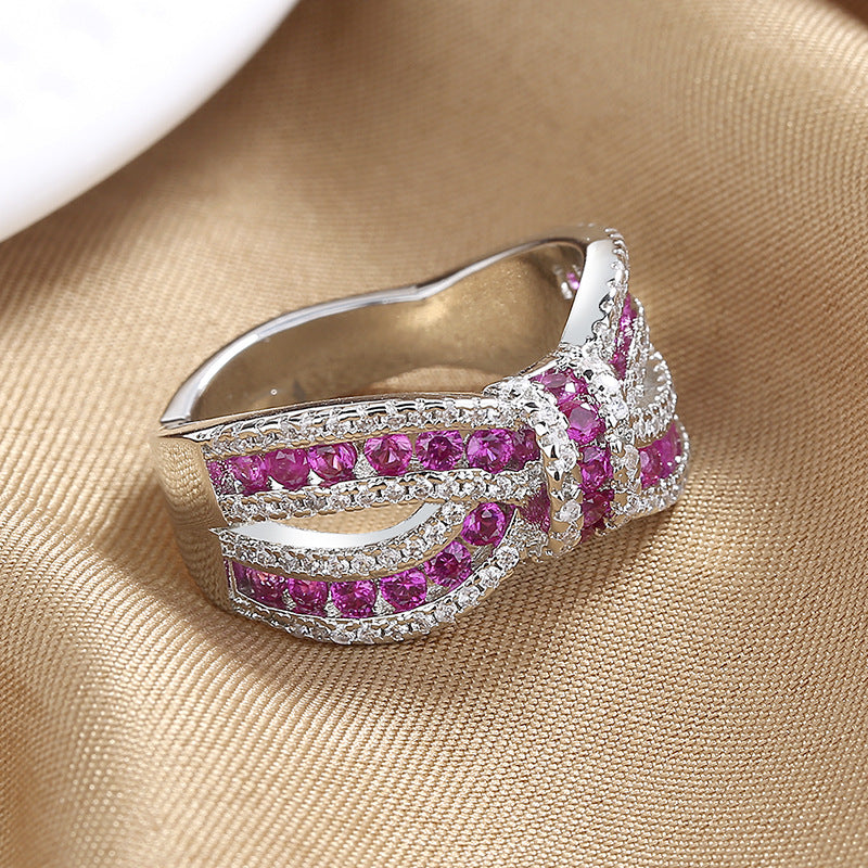 Elegant Bow-Knot Red Zircon Ring For Women