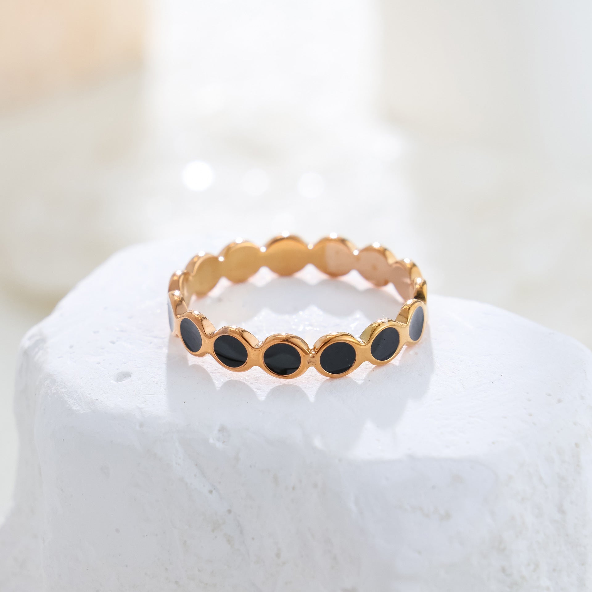Korean Style Rose Gold Titanium Steel Ring - Black Coated Surface Fashion Jewelry For Women Men Daily Wear