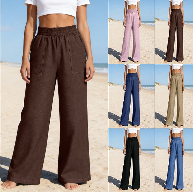 New-style Loose-fitting Versatile Solid-color Ankle-length Denim Wide-leg Pants