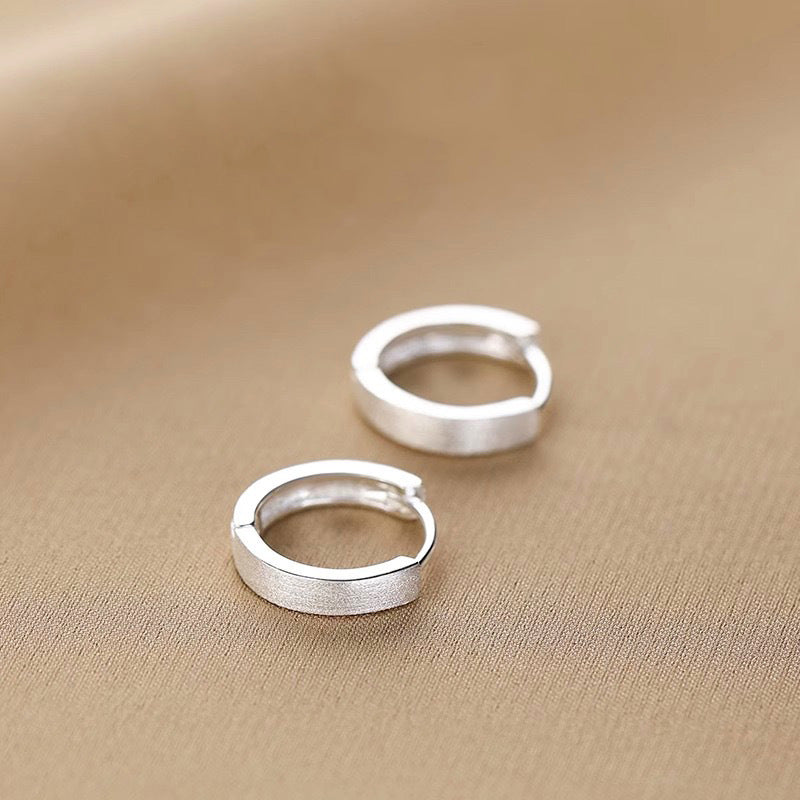S999 Sterling Silver Plain Hoop Brushed-finish Earrings For Women