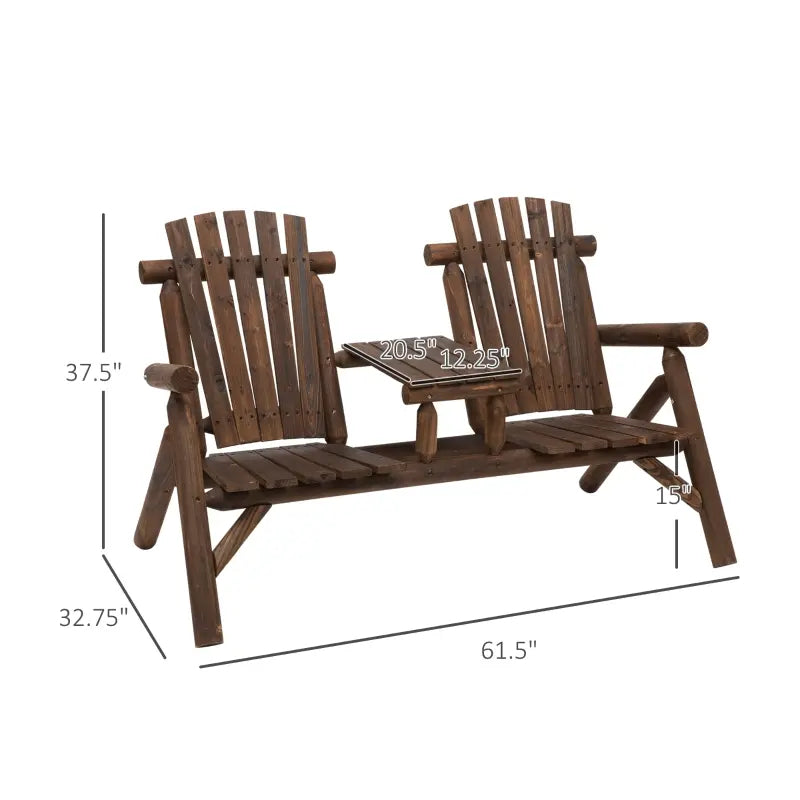Wood Adirondack Patio Chair Bench With Center Coffee Table, Perfect For Lounging And Relaxing Outdoors Carbonized