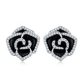 S925 Sterling Silver Black Enamel Rose Stud Earrings, D-VVS1 Moissanite Pave Outline, Platinum Plated 5.2g Elegant Women's Gift Box