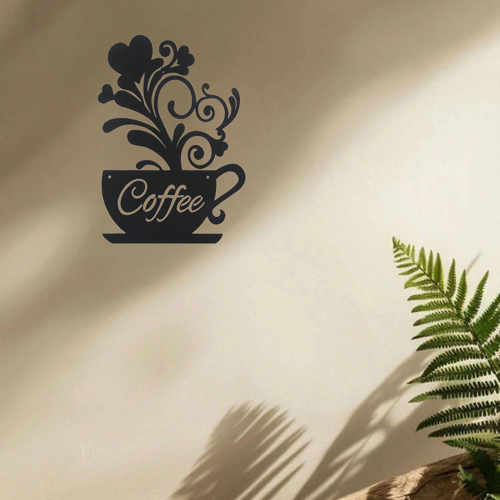 Vintage Industrial Coffee Wall Art Sign - Rustic Metal Tin Sign For Coffee Shop