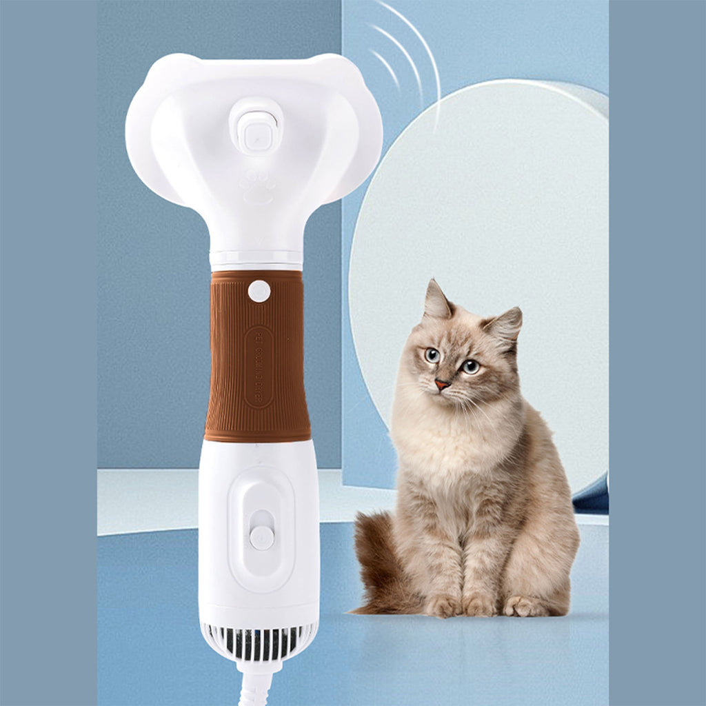 Pet Hair Dryer With Slicker Brush Low Noise 600W 3 Temperature Adjustable 3 In 1 Grooming Dog Blow Dryer For Cats Coffee