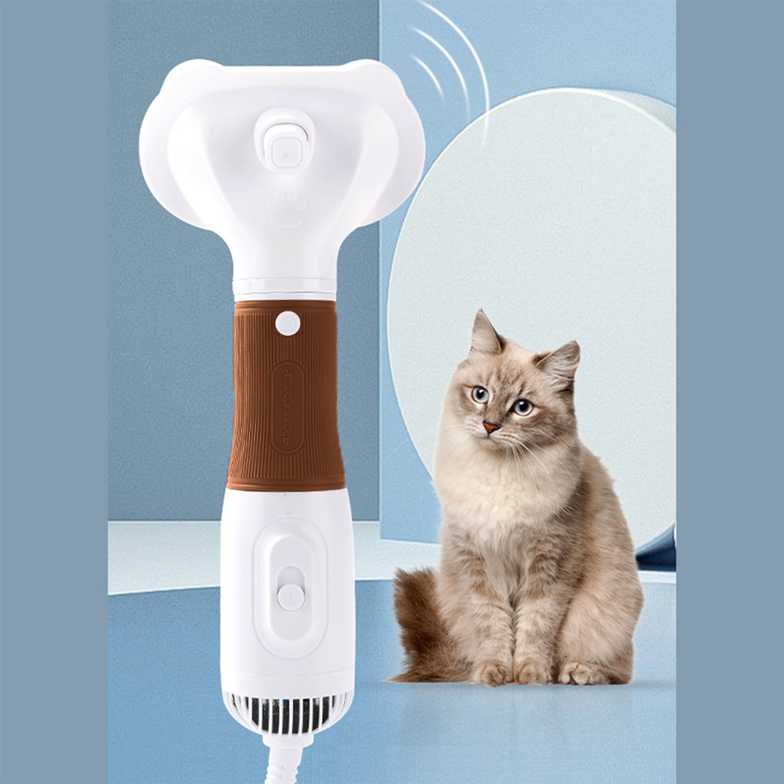 Pet Hair Dryer With Slicker Brush Low Noise 600W 3 Temperature Adjustable 3 In 1 Grooming Dog Blow Dryer For Cats Coffee