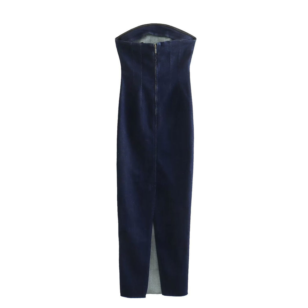 Back-zip Denim Bandeau Dress