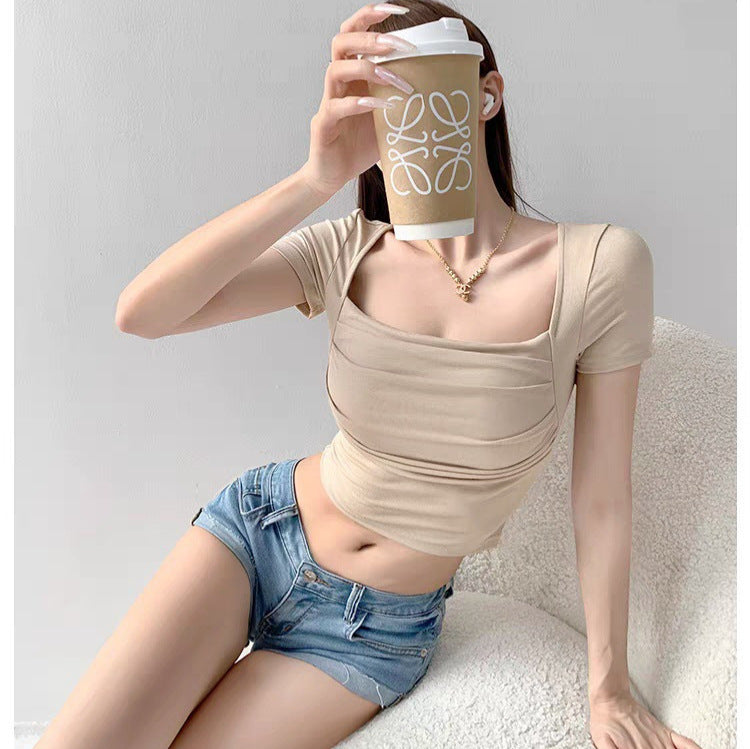 Square-neck Cropped Top With Built-in Padding