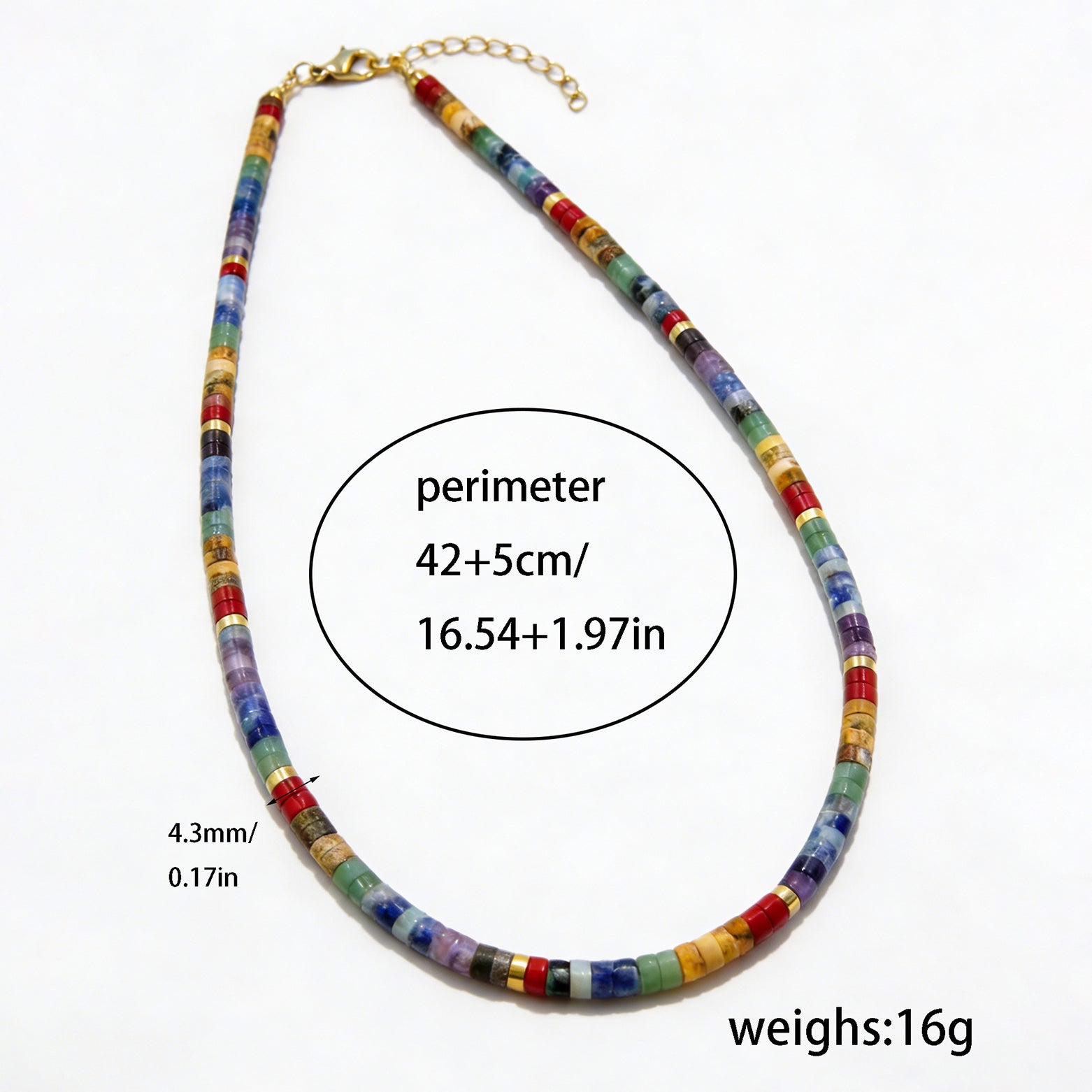 7 Chakra Heishi Bead Choker Necklace For Women, Colorful Natural Stone Tube Beads, Gold Extension Chain, Boho Jewelry Gift Daily Wear