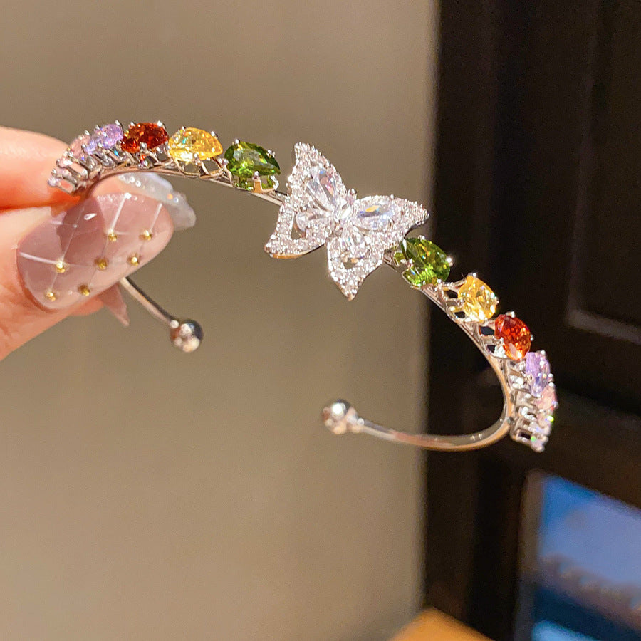 Classic Vintage European  Zircon Inlaid Bracelet, French Elegant Temperament Sparkly Rhinestone Light Luxury Fashion Bangle