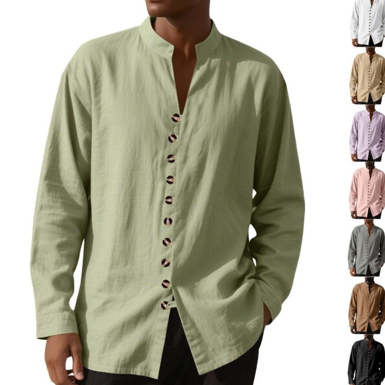 Solid-color Casual Long-sleeve Mens Shirt