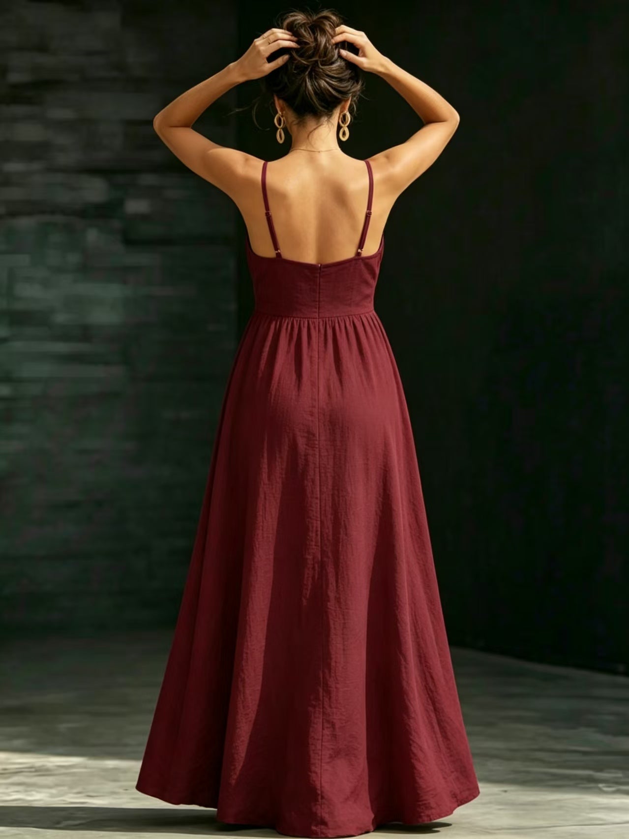Women's Summer V-Neck Slip Dress With Pockets, Waist-Cinching Slim Elegant Midi Dress