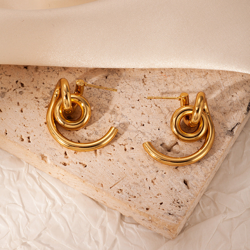 Elegant Gold Stainless Steel Titanium Steel Earrings, Niche High-End Light Luxury Style Colorfast Daily Wear Studs