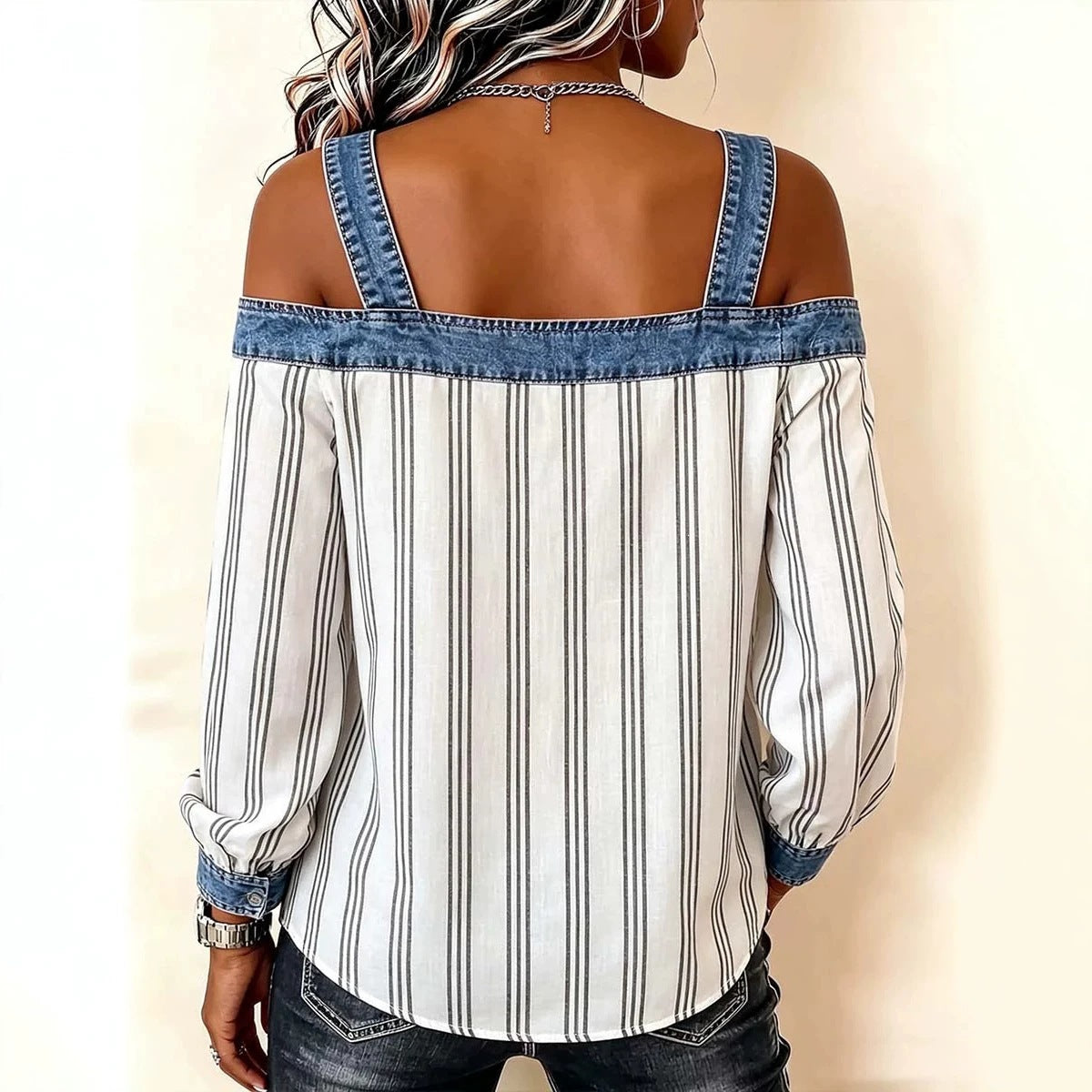 New Off-shoulder Strap Long-sleeve Top
