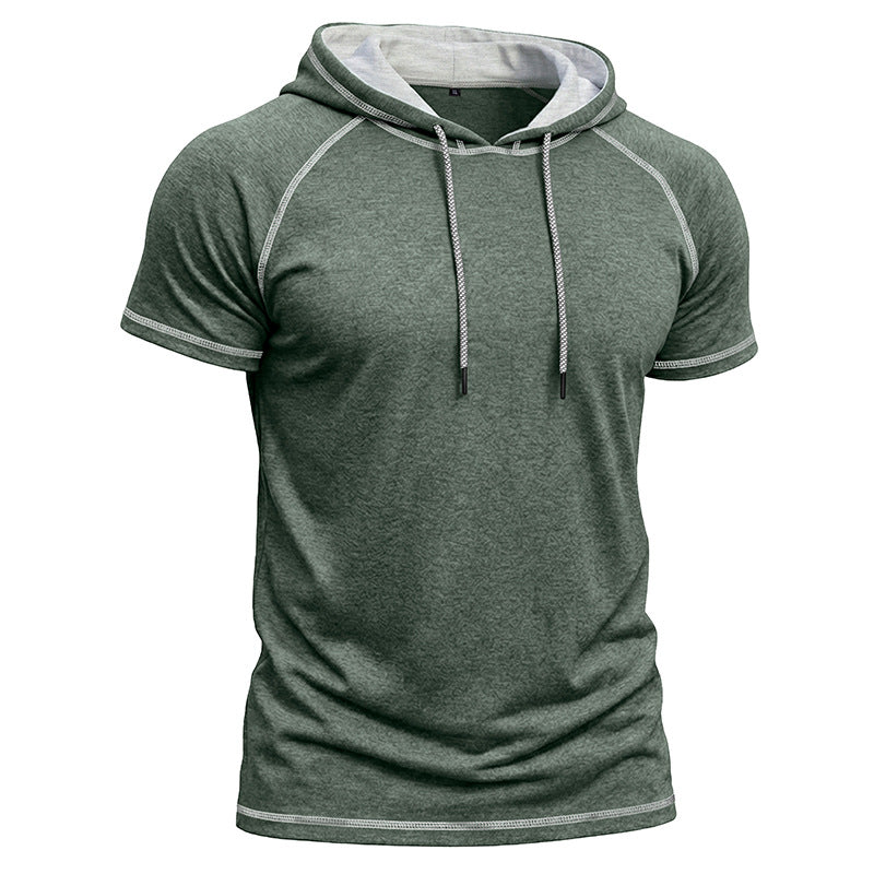 Men's Sports Fitness Hooded Short-sleeved T-shirt