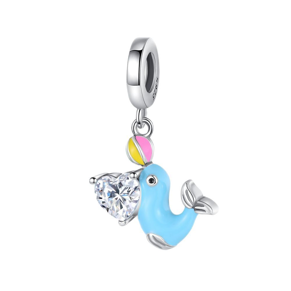 Blue Dripping-Oil Zircon Cute Animal Bead Pendant