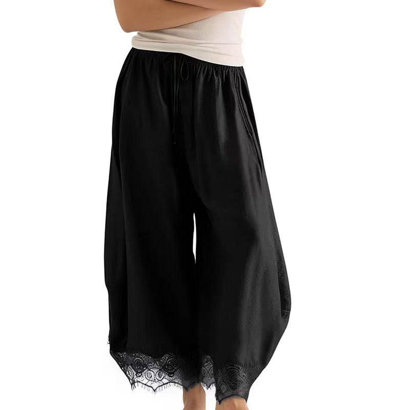 Women's Elastic-waist Lace-panelled Trousers