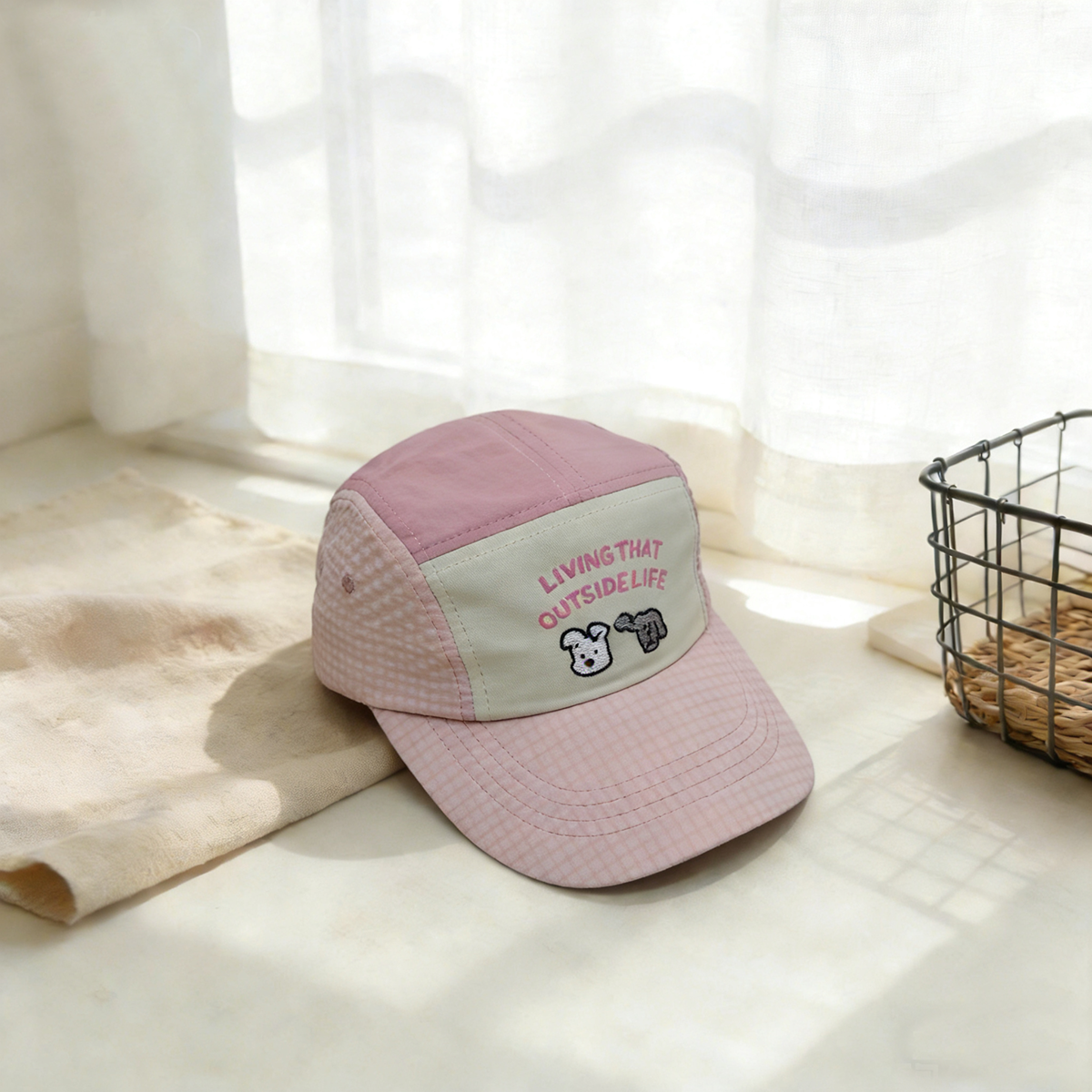 Children's Multi-color Striped And Checked Patterned, With Numerous Letters And Cartoon Animals, Embroidered Baseball Cap For Casual Outings And Shopping.