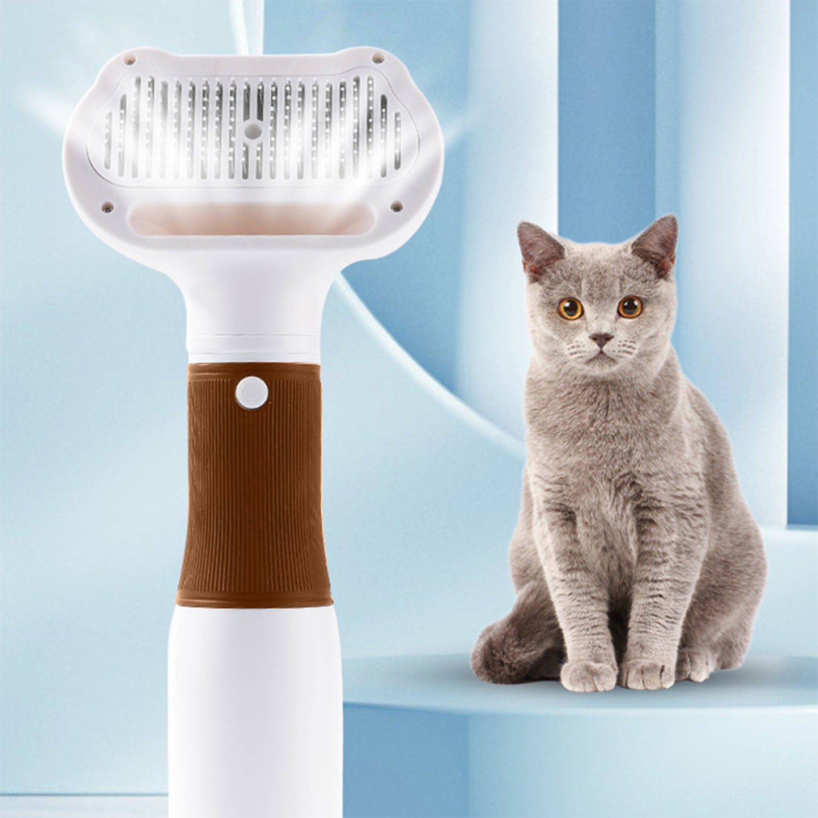 Pet Hair Dryer With Slicker Brush Low Noise 600W 3 Temperature Adjustable 3 In 1 Grooming Dog Blow Dryer For Cats Coffee