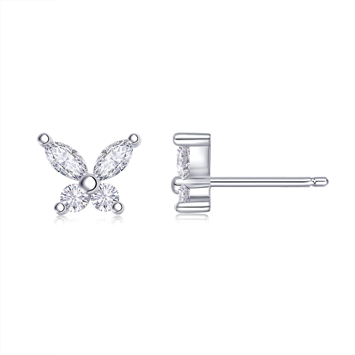 S925 Sterling Silver Butterfly Stud Earrings, D-VVS1 Moissanite Marquise & Round Cut, Platinum Plated 1.6g Women's Jewelry Gift Box