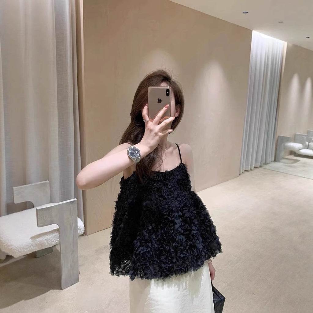 Strap Vest And Double-layered Mesh Skirt Two-piece Set For Women