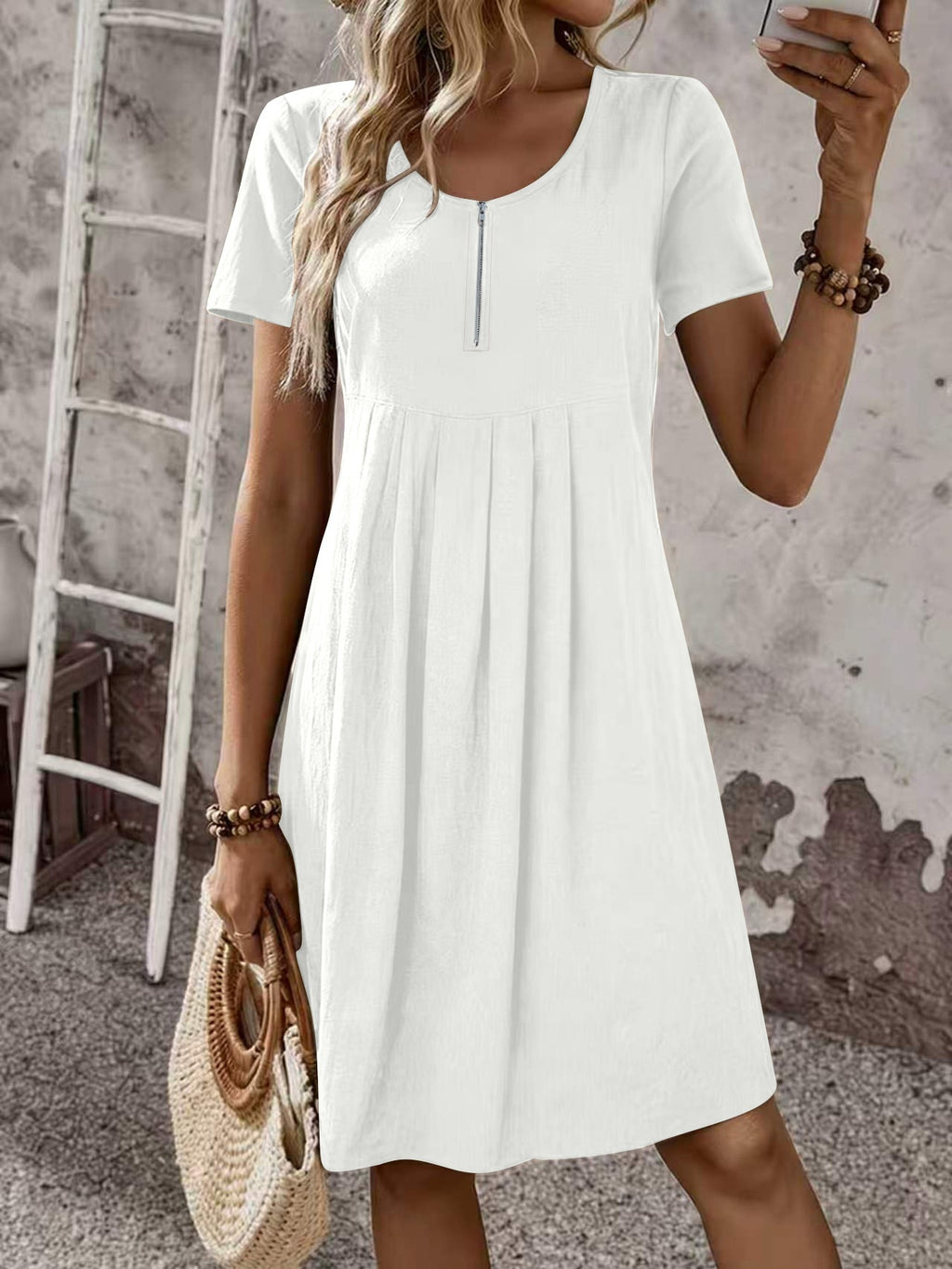 Mens Fashionable Loose-fit Zip-up Short-sleeve Dress
