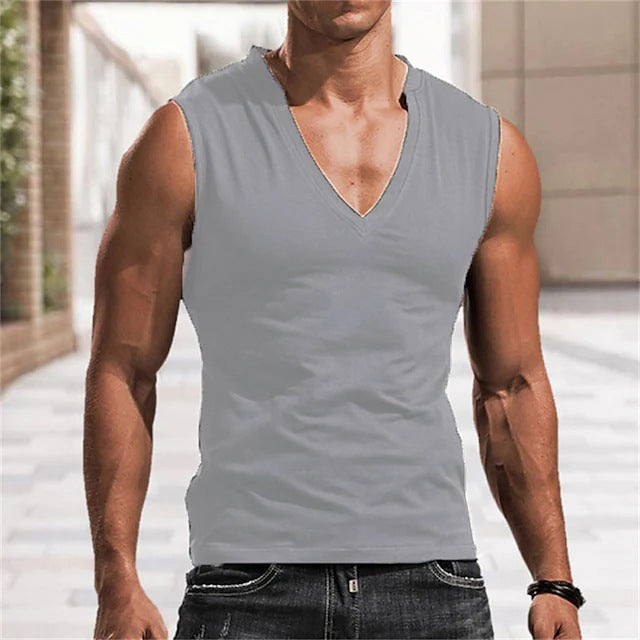 Mens Solid-Color V-Neck Vest Casual And Breathable Sleeveless