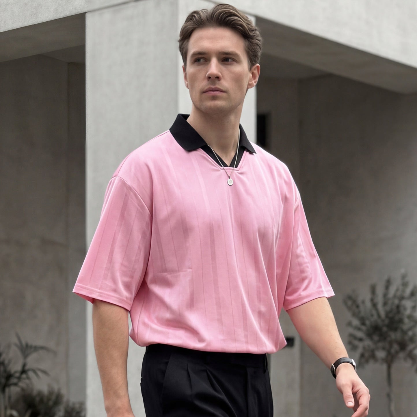 Contrast-collar Jersey Mens Short-sleeve Sports Top