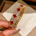 Premium Retro Court Rhinestone Zircon Bangle Bracelet, French Elegant Style High-End Luxury Texture Fashion All-Match Women Handwear