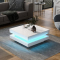 Square White Coffee Table  Modern Tech Style, With Bluetooth LED Strip, 70 X 70 X 36 Cm, Max. Load 45 Kg