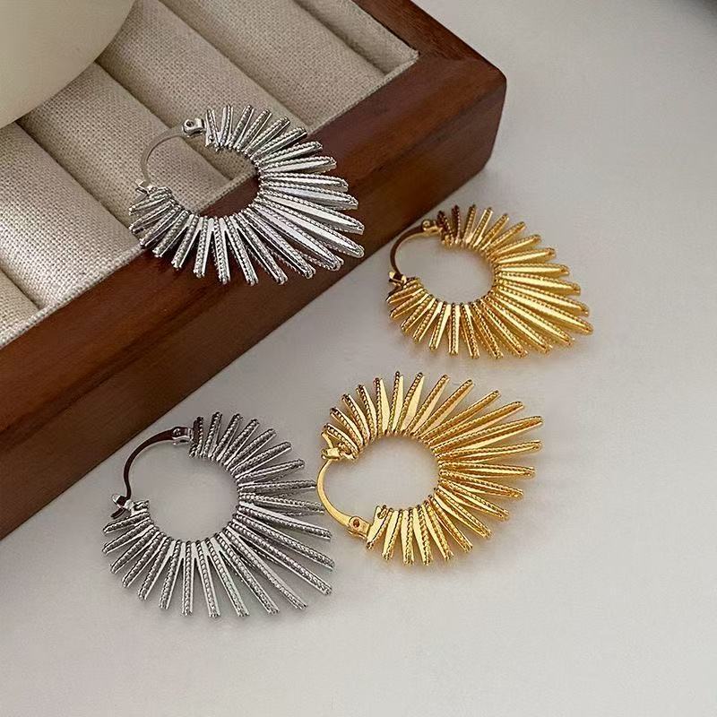 Sweet Cool Style Geometric Fan-shaped Earrings, Heart Line Stud Earrings, Niche Designed Personalized Trendy Jewelry Gift For Women