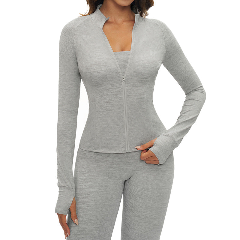 Brushed Long-sleeve Jacket With Zip Pockets Quick-drying And Form-fitting