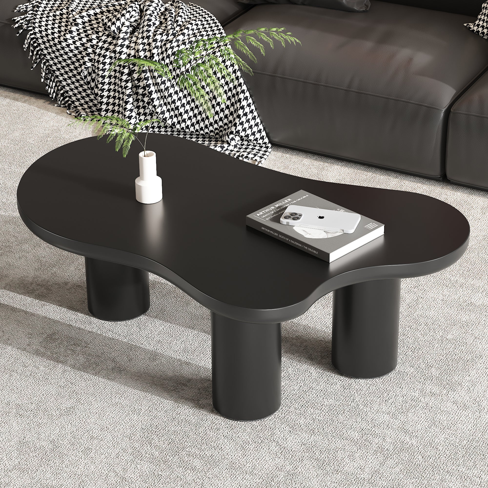 Irregular Coffee Table In Cloud Shape, 107cm Length, 66cm Width, 40.5cm Height, MDF Table Top And PVC Legs, With Felt Backing